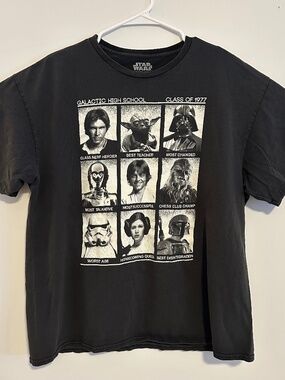 Star Wars Yearbook Graphic Print T-Shirt Large Black Y2K Retro Goth Short Sleeve